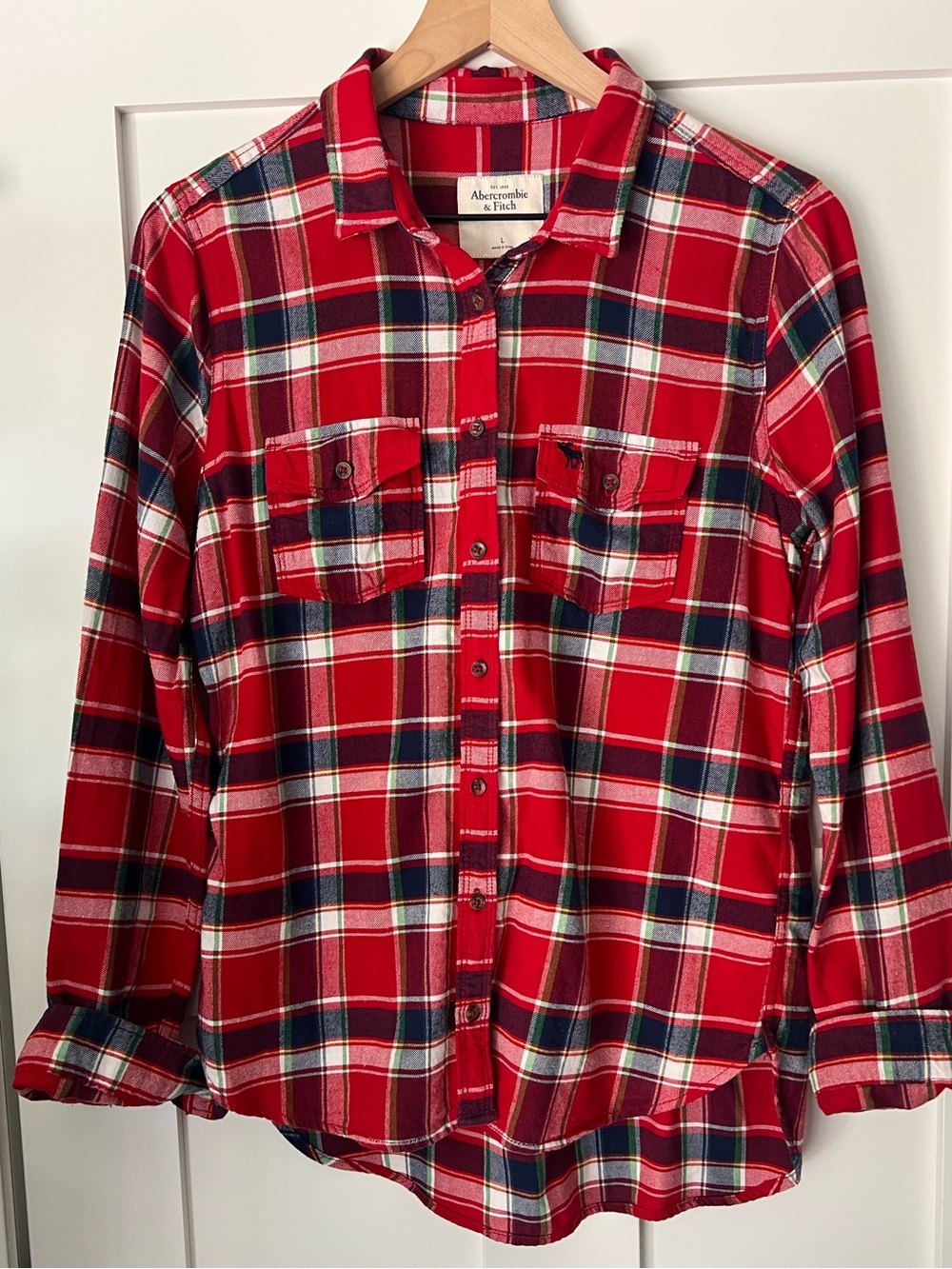 Abercrombie & Fitch Preppy Red Plaid Flannel Button Down Shirt Size L